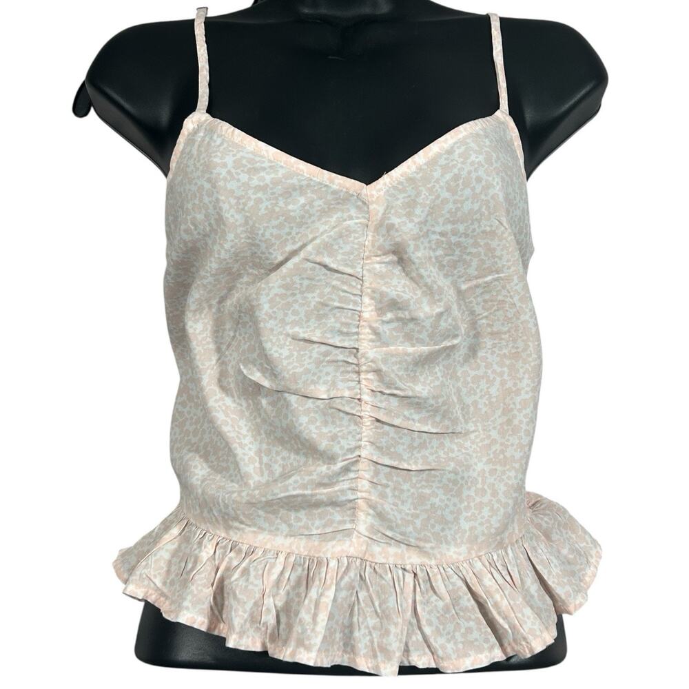 Abound Light Pink White Animal Print Ruched Peplum Cami Top Womens Size S